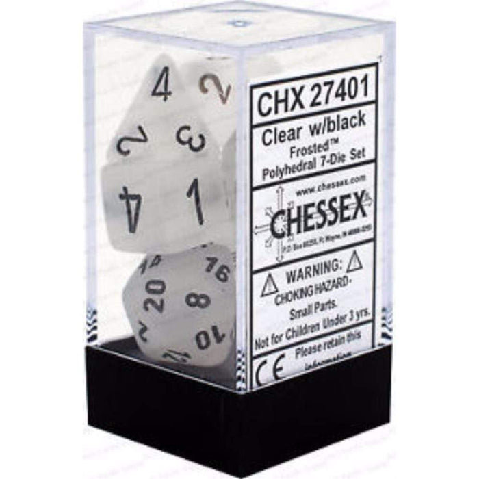 Chessex Polyhedral Dice - 7D Set - Frosted Clear/Black