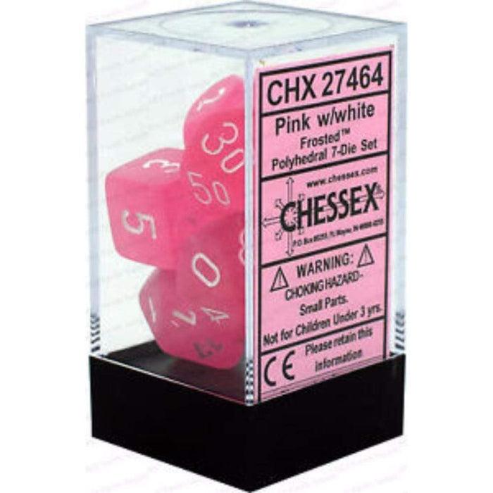 Chessex Polyhedral Dice - 7D Set - Frosted Pink/White