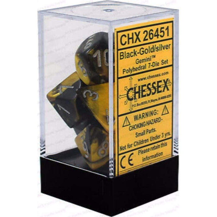 Chessex Polyhedral Dice - 7D Set - Gemini Black-Gold/Silver