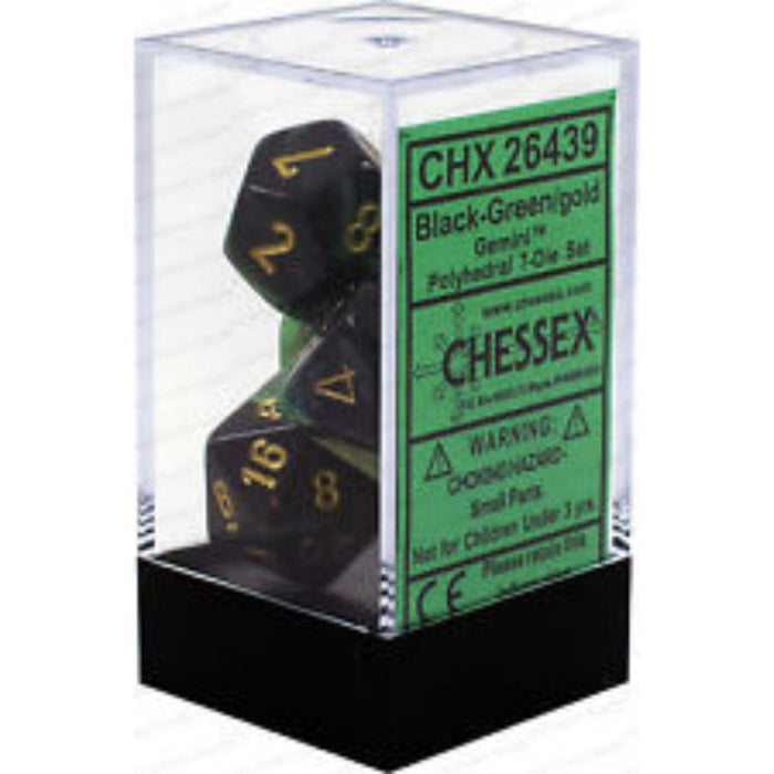 Chessex Polyhedral Dice - 7D Set - Gemini Black Green/Gold
