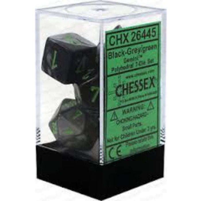 Chessex Polyhedral Dice - 7D Set - Gemini Black-Grey/Green