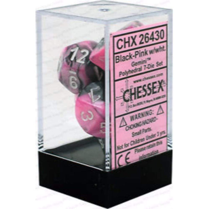 Chessex Polyhedral Dice - 7D Set - Gemini Black Pink/White