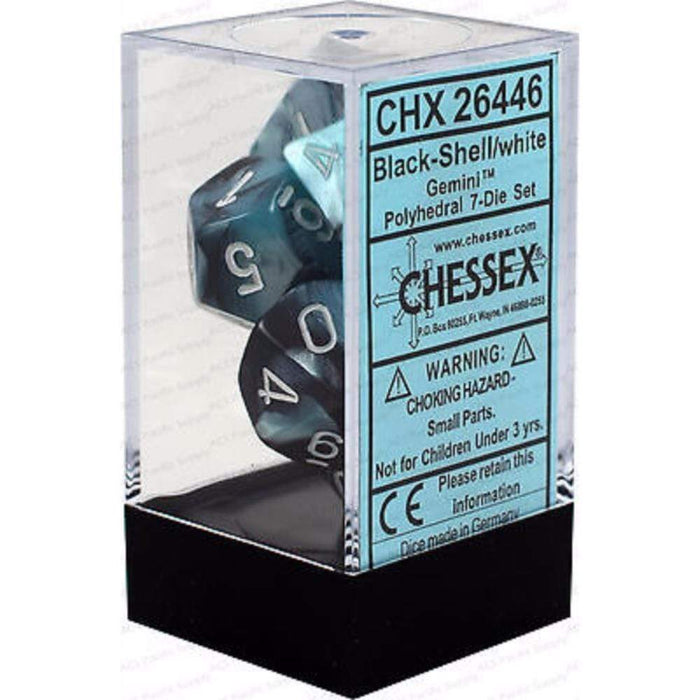 Chessex Polyhedral Dice - 7D Set - Gemini Black-Shell/White
