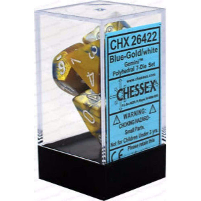 Chessex Polyhedral Dice - 7D Set - Gemini Blue Gold/White