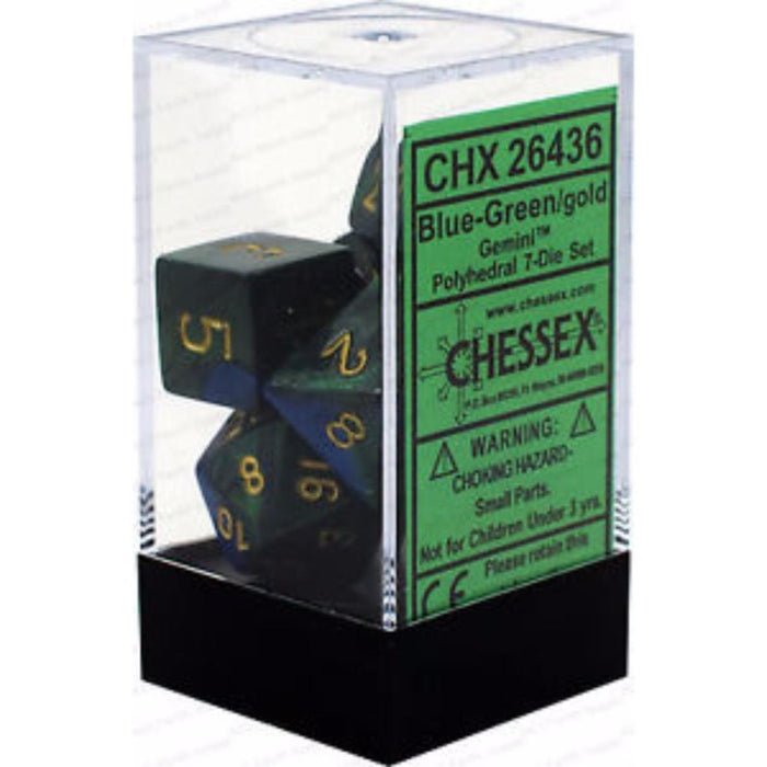 Chessex Polyhedral Dice - 7D Set - Gemini Blue Green/Gold