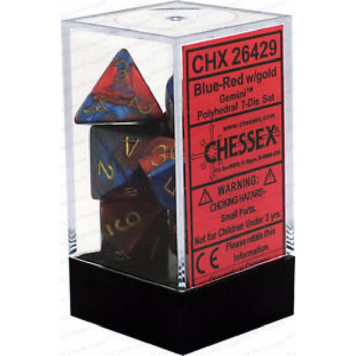 Chessex Polyhedral Dice - 7D Set - Gemini Blue Red/Gold