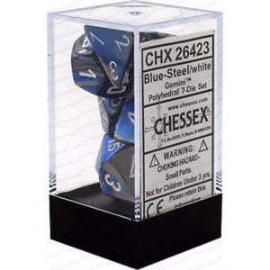 Chessex Dice Chessex Polyhedral Dice - 7D Set - Gemini Blue Steel/White