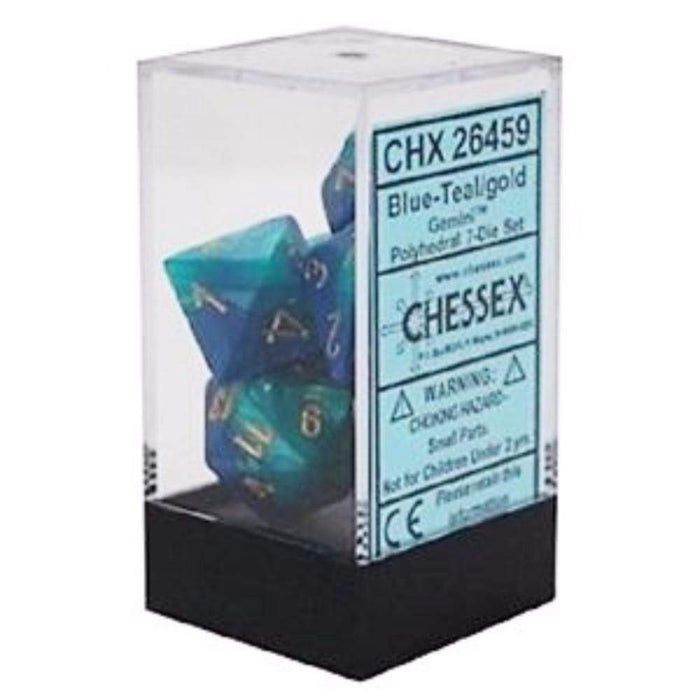 Chessex Polyhedral Dice - 7D Set - Gemini Blue-Teal/Gold