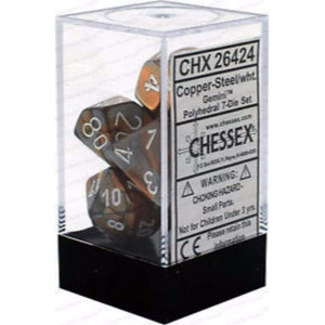 Chessex Dice Chessex Polyhedral Dice - 7D Set - Gemini Copper Steel/White
