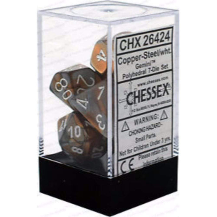 Chessex Polyhedral Dice - 7D Set - Gemini Copper Steel/White