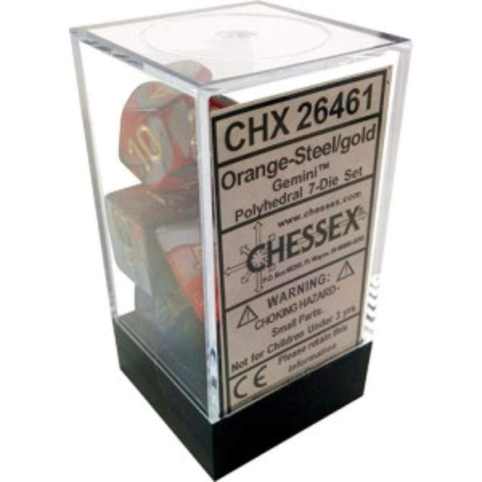 Chessex Polyhedral Dice - 7D Set - Gemini Orange Steel/Gold