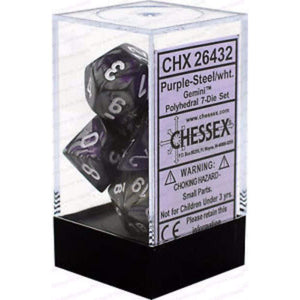 Chessex Dice Chessex Polyhedral Dice - 7D Set - Gemini Purple Steel/White