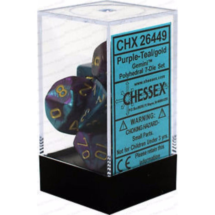 Chessex Polyhedral Dice - 7D Set - Gemini Purple-Teal/Gold
