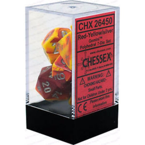 Chessex Dice Chessex Polyhedral Dice - 7D Set - Gemini Red Yellow with Silver
