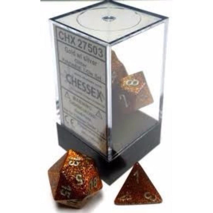Chessex Polyhedral Dice - 7D Set - Glitter Gold/Silver