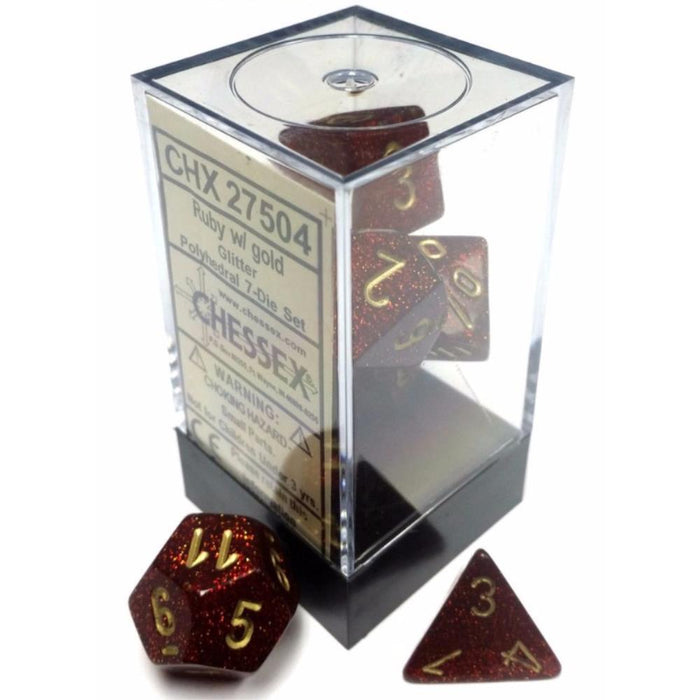 Chessex Polyhedral Dice - 7D Set - Glitter Ruby/Gold
