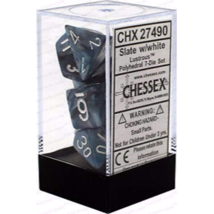 Chessex Polyhedral Dice - 7D Set - Lustrous Slate/White