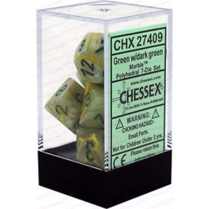Chessex Polyhedral Dice - 7D Set - Marble Green/Dark Green