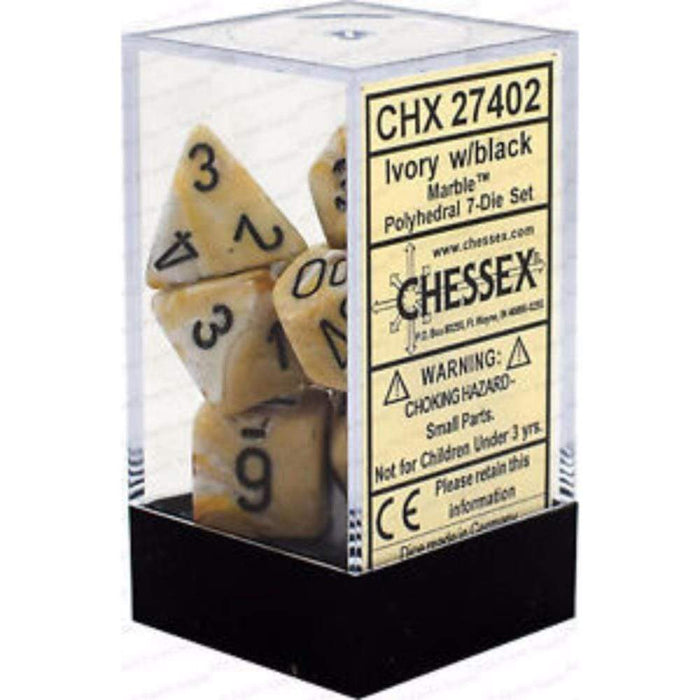 Chessex Polyhedral Dice - 7D Set - Marble Ivory/Black