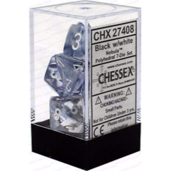 Chessex Polyhedral Dice - 7D Set - Nebula Black/White