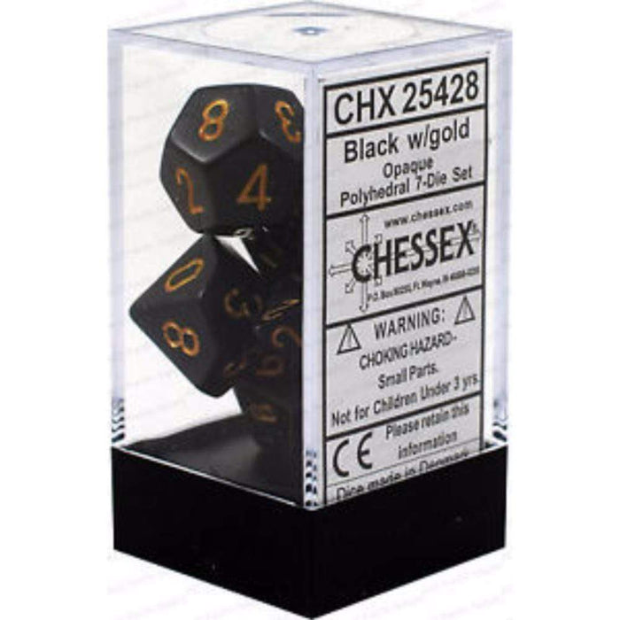 Chessex Polyhedral Dice - 7D Set - Opaque Black/Gold