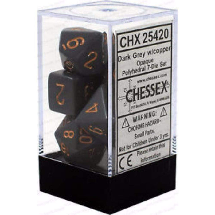 Chessex Polyhedral Dice - 7D Set - Opaque Dark Grey/Copper