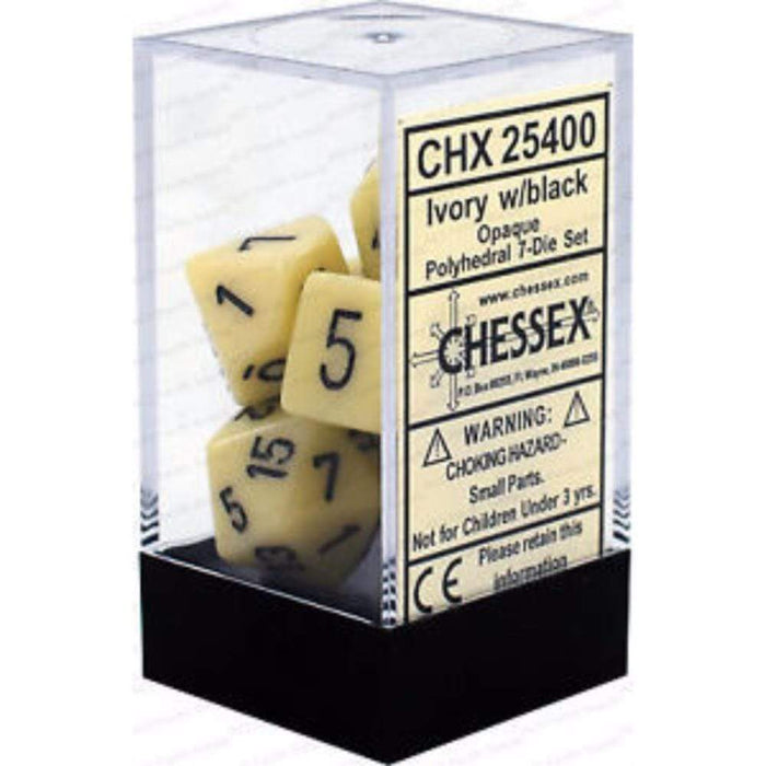 Chessex Polyhedral Dice - 7D Set - Opaque Ivory/Black
