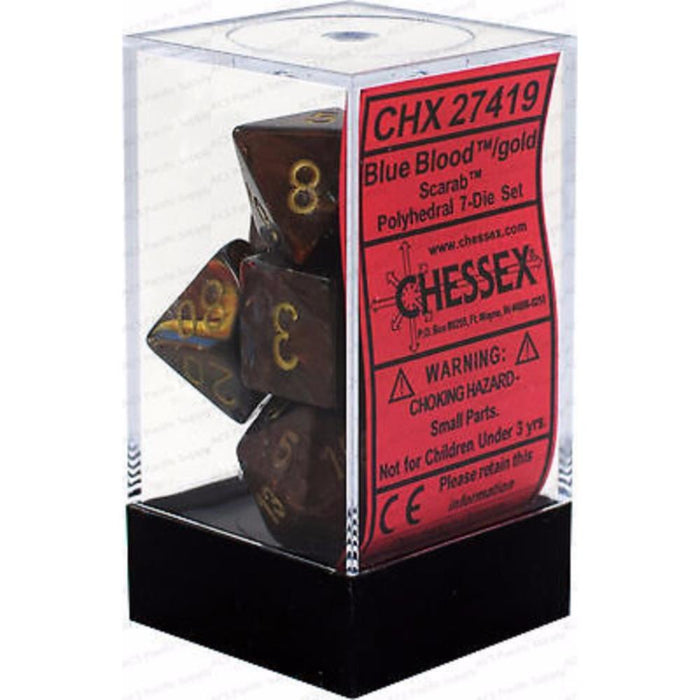 Chessex Polyhedral Dice - 7D Set - Scarab Blue Blood/Gold