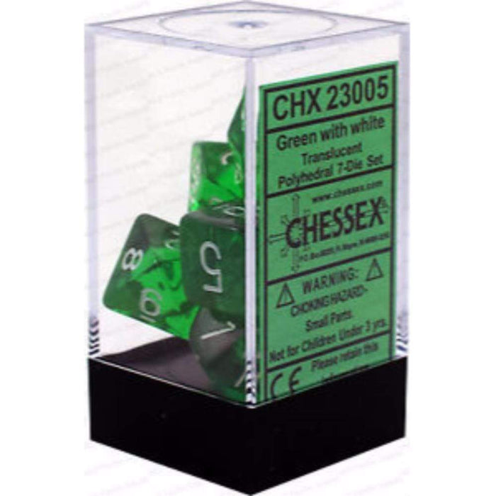 Chessex Polyhedral Dice - 7D Set - Translucent Green/White