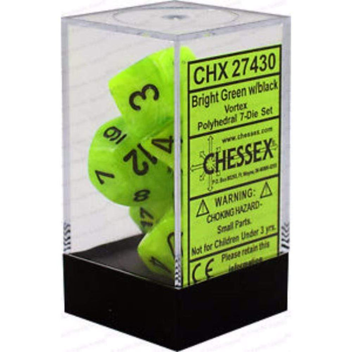 Chessex Polyhedral Dice - 7D Set - Vortex Bright Green/Black