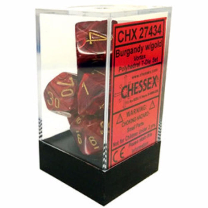 Chessex Polyhedral Dice - 7D Set - Vortex Burgundy/Gold