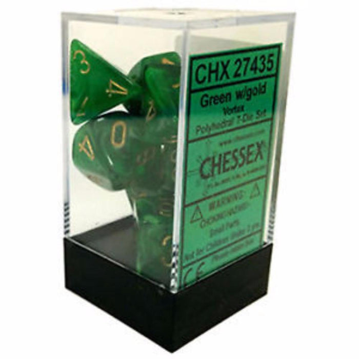 Chessex Polyhedral Dice - 7D Set - Vortex Green/Gold