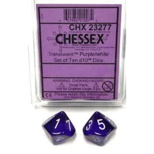 Chessex Dice Dice - Chessex 10D10 Translucent Purple/white