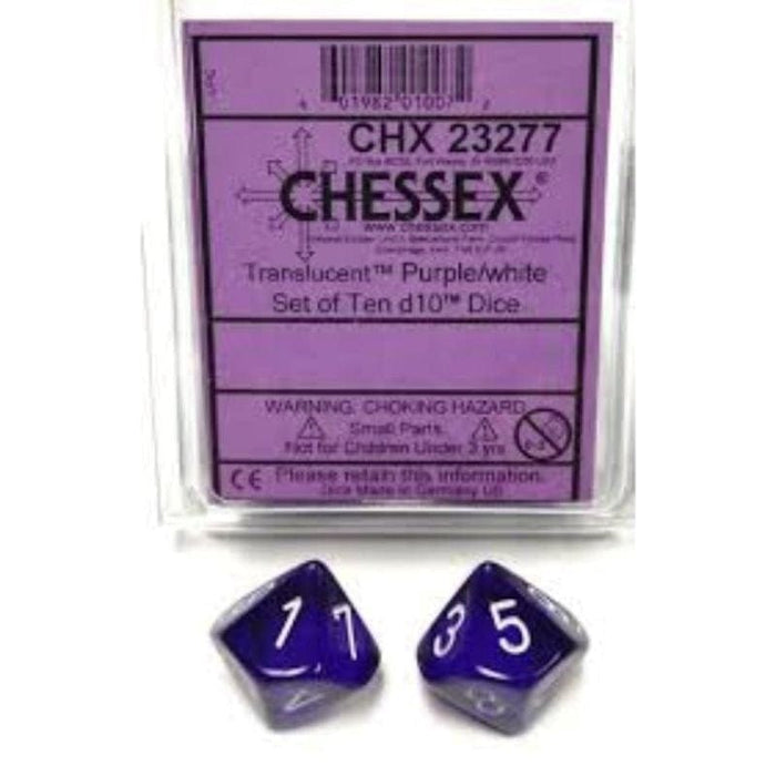 Dice - Chessex 10D10 Translucent Purple/white