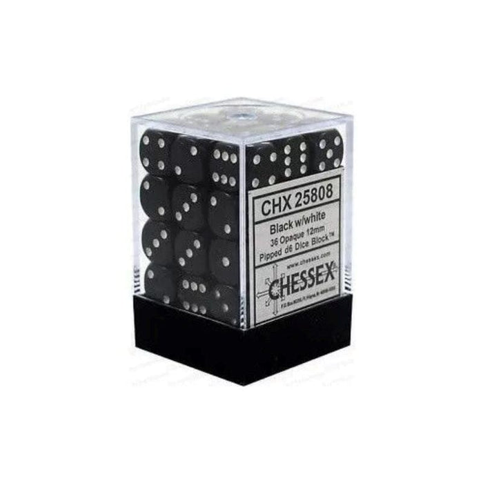 Dice - Chessex 12mm 36 D6 Opaque Black/White