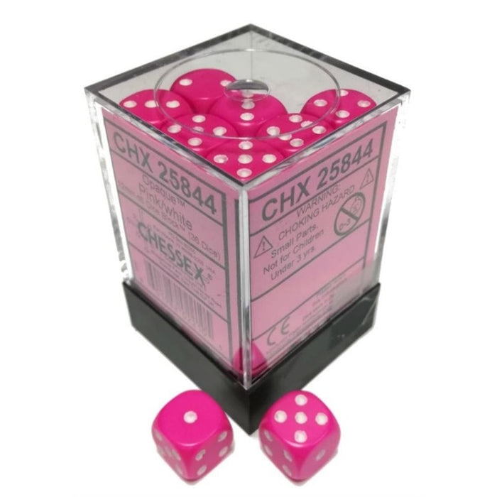 Dice - Chessex 12mm 36 D6 - Opaque Pink/White Set