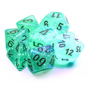 Chessex Dice Dice - Chessex 7 Polyhedrals - Borealis Light Green/Gold Set  (Glow in the Dark)