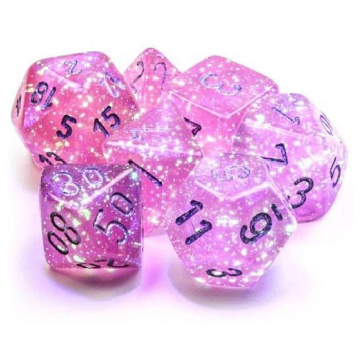 Dice - Chessex 7 Polyhedrals - Borealis Pink/Silver Set  (Glow in the Dark)