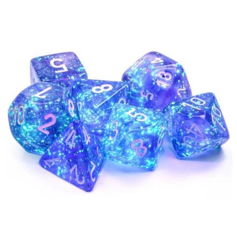 Chessex Dice Dice - Chessex 7 Polyhedrals - Borealis Purple/White Set (Glow in the Dark)