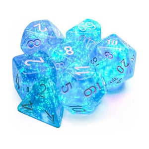 Chessex Dice Dice - Chessex 7 Polyhedrals - Borealis Sky Blue/White Set  (Glow in the Dark)