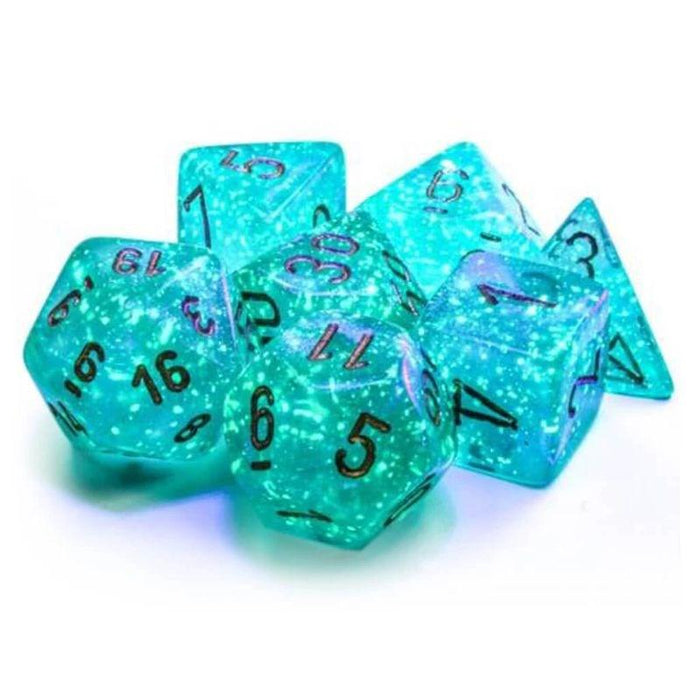 Dice - Chessex 7 Polyhedrals - Borealis Teal/Gold Set  (Glow in the Dark)