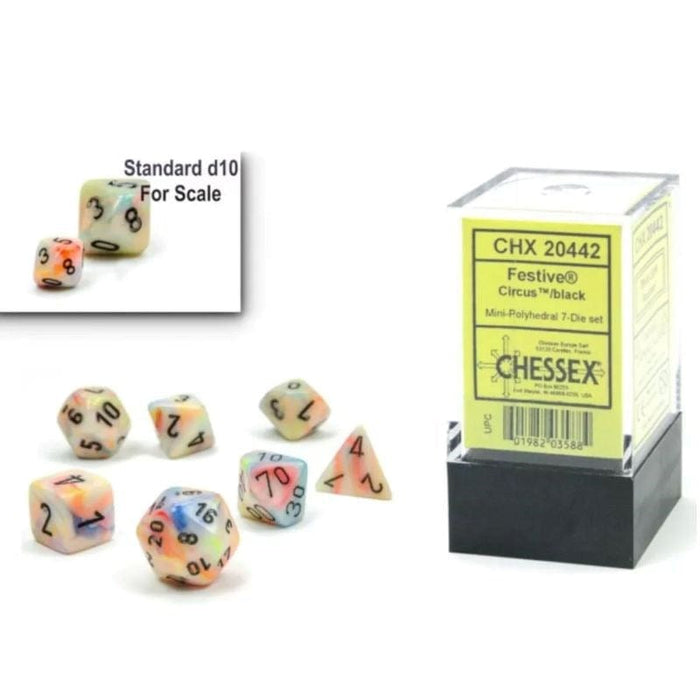 Dice - Chessex 7 Polyhedrals - Festive Mini Circus/Black