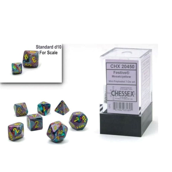 Dice - Chessex 7 Polyhedrals - Festive Mini Mosaic/Yellow