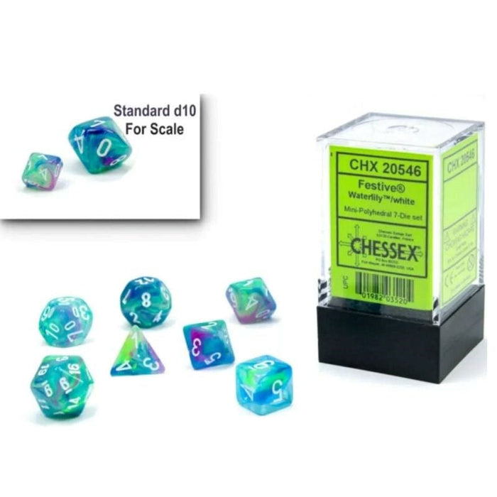 Dice - Chessex 7 Polyhedrals - Festive Mini Waterlily/White