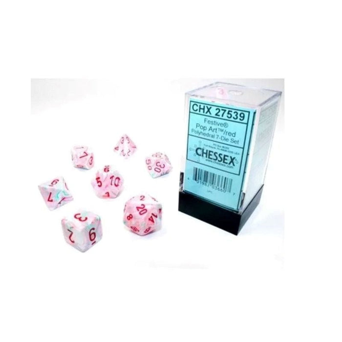 Dice - Chessex 7 Polyhedrals - Festive Polyhedral Pop Art/red