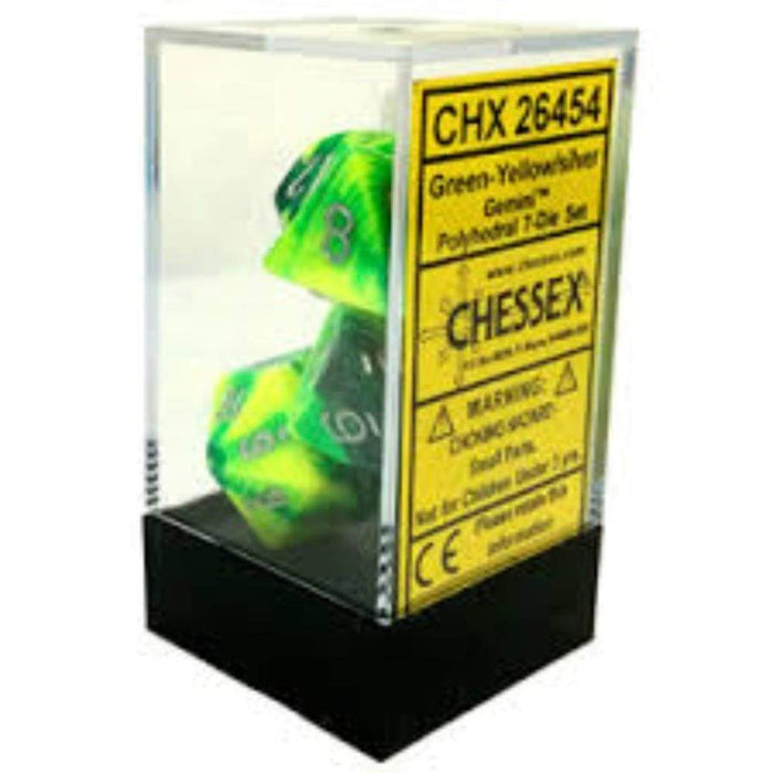 Dice - Chessex 7 Polyhedrals - Gemini Green-Yellow/Silver Set