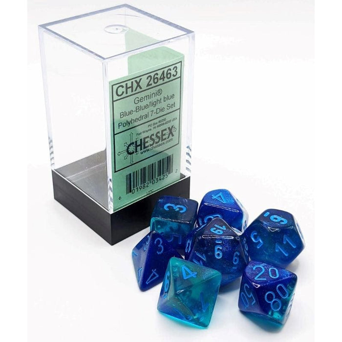 Dice - Chessex 7 Polyhedrals - Gemini Luminary - Blue-Blue/Light Blue