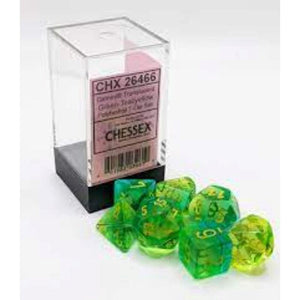 Chessex Dice Dice - Chessex 7 Polyhedrals - Gemini Luminary - Translucent Green-Teal/Yellow