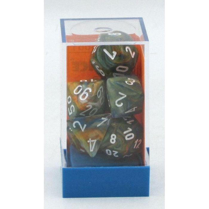 Dice - Chessex 7 Polyhedrals - Lab Dice - Festive Polyhedral Autumn/White Set