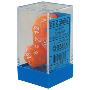 Chessex Dice Dice - Chessex 7 Polyhedrals - Lab Dice - Festive Polyhedral Flare/White Set